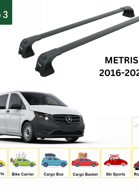 Mercedes Benz Metris 2016-2021 Portbagaj Taşıyıcı Ara Atkı Aparatı Paw Pro 3 Siyah