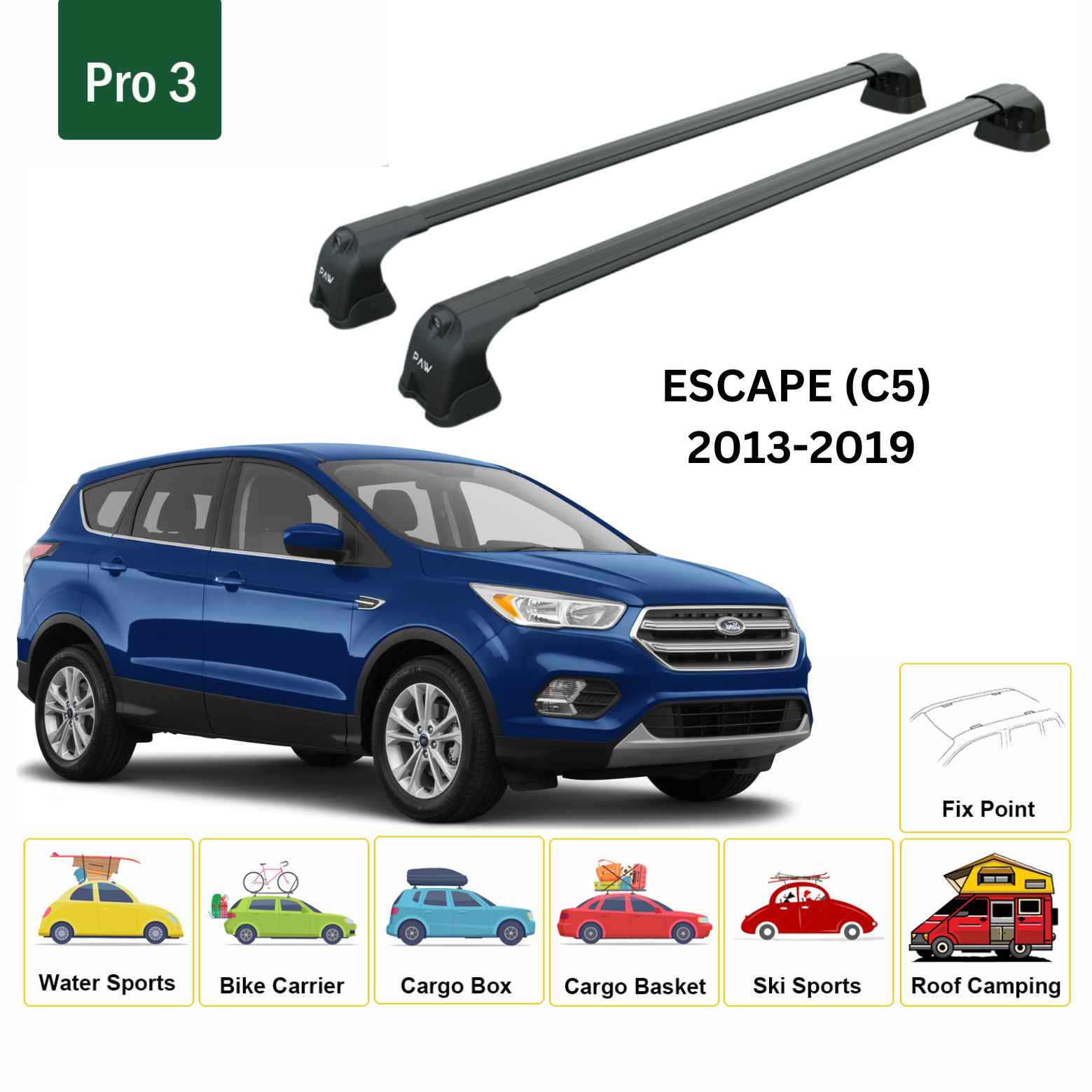 Paw Ford Escape (C5) 2013-2019 Ara Atkı Portbagaj Taşıyıcı - Pro 3 Siyah