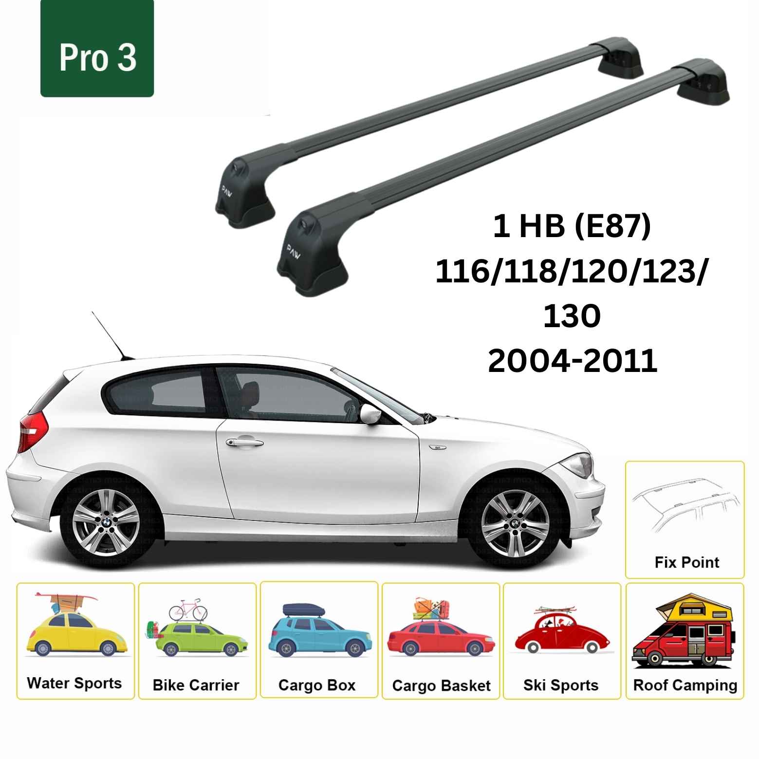 Bmw 1 Series E87 2004-2011 Portbagaj Taşıyıcı Ara Atkı Aparatı Paw Pro 3 Siyah