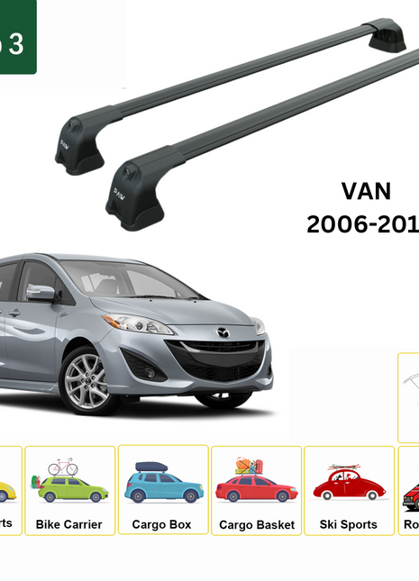 Mazda 5 Van 2006-2017 Portbagaj Taşıyıcı Ara Atkı Aparatı Paw Pro 3 Siyah