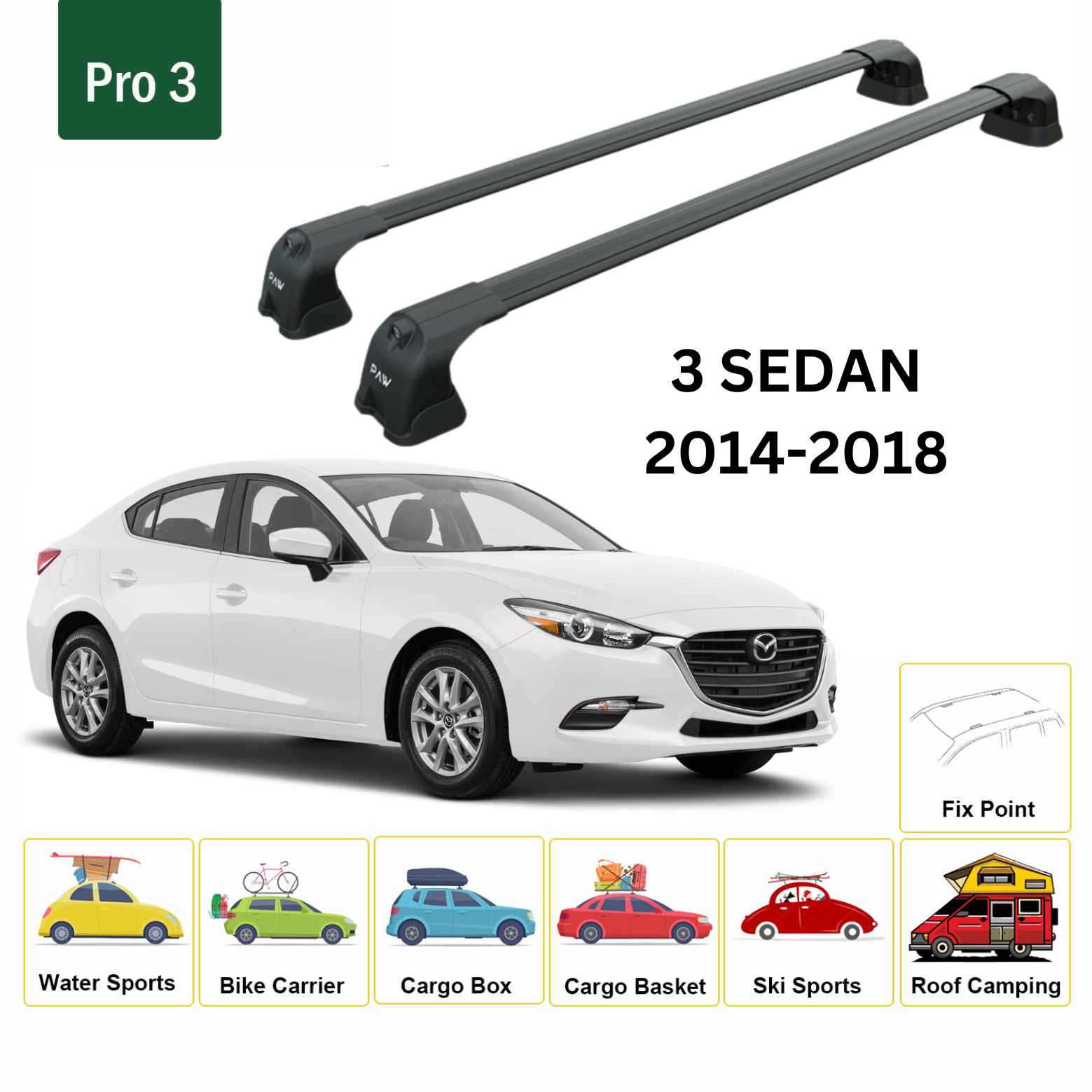 Mazda 3 Sedan 2014-2018 Portbagaj Taşıyıcı Ara Atkı Aparatı Paw Pro 3 Siyah