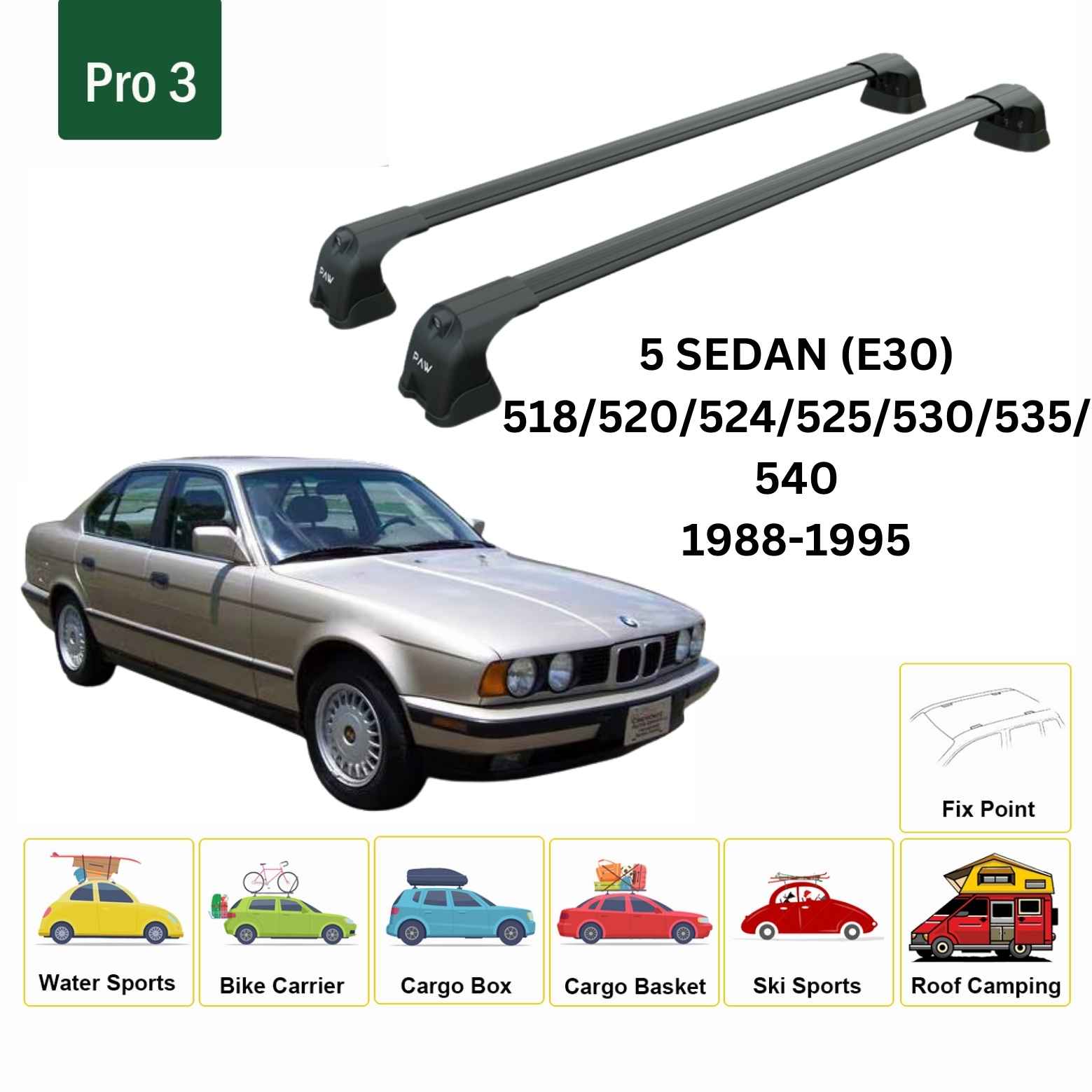 Bmw 5 Sedan E30 1988-1995 Portbagaj Taşıyıcı Ara Atkı Aparatı Paw Pro 3 Siyah