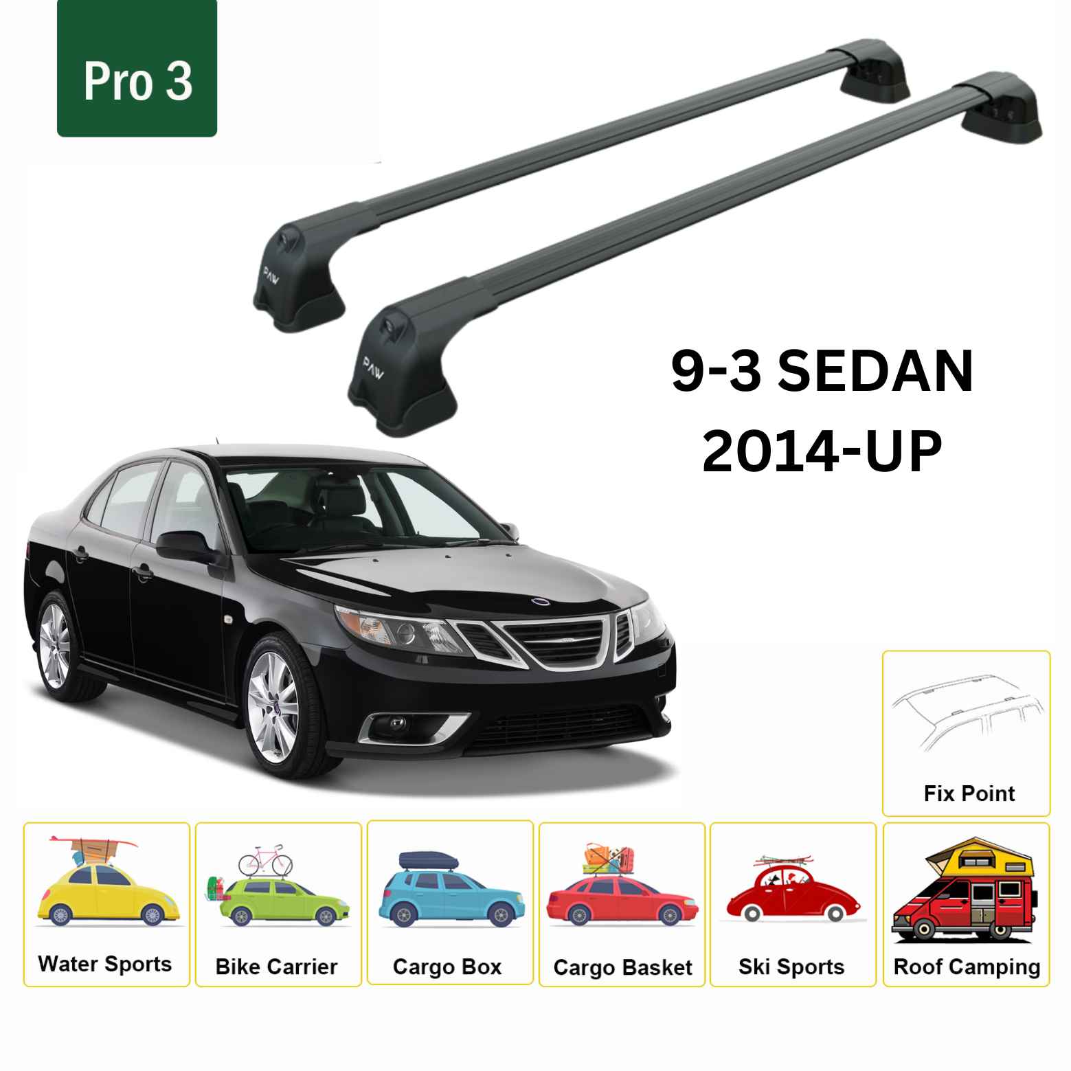Paw Saab 9-3 Sedan (1999-2003) Ara Atkı Portbagaj Taşıyıcı - Pro 3 Siyah