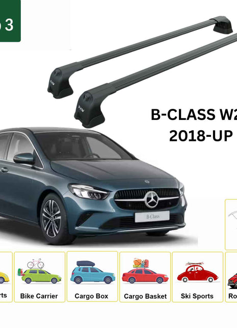 Mercedes Benz B W247 2018-2025 Portbagaj Taşıyıcı Ara Atkı Aparatı Paw Pro 3 Siyah