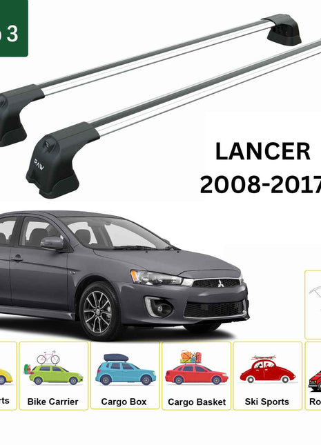 Mitsubishi Lancer 2008-2017 Portbagaj Taşıyıcı Ara Atkı Aparatı Paw Pro 3 Gri