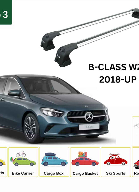 Mercedes Benz B W247 2018-2025 Portbagaj Taşıyıcı Ara Atkı Aparatı Paw Pro 3 Gri