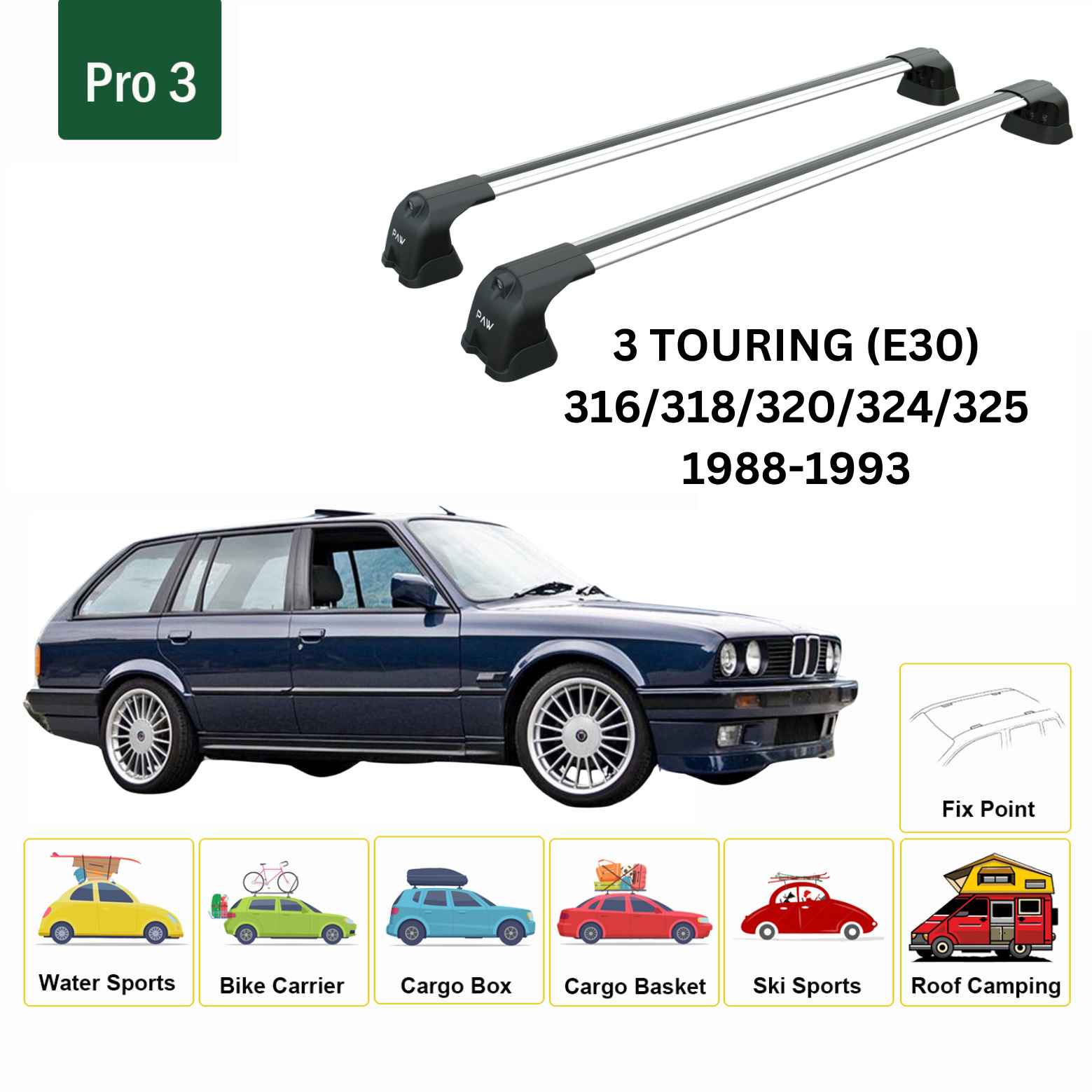 Bmw 3 Touring E30 1988-1993 Portbagaj Taşıyıcı Ara Atkı Aparatı Paw Pro 3 Gri