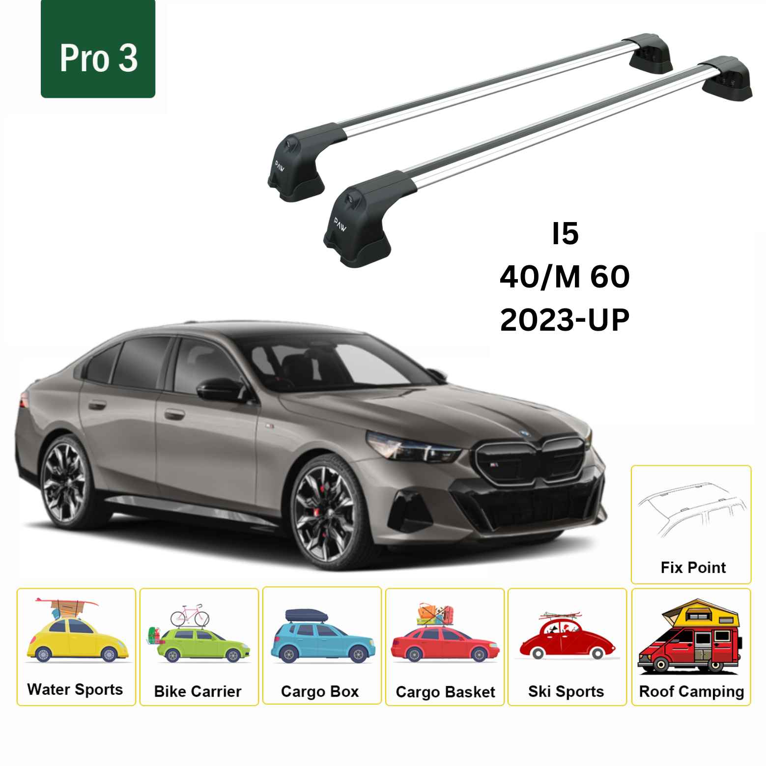 Bmw I5 2023-2025 Portbagaj Taşıyıcı Ara Atkı Aparatı Paw Pro 3 Gri