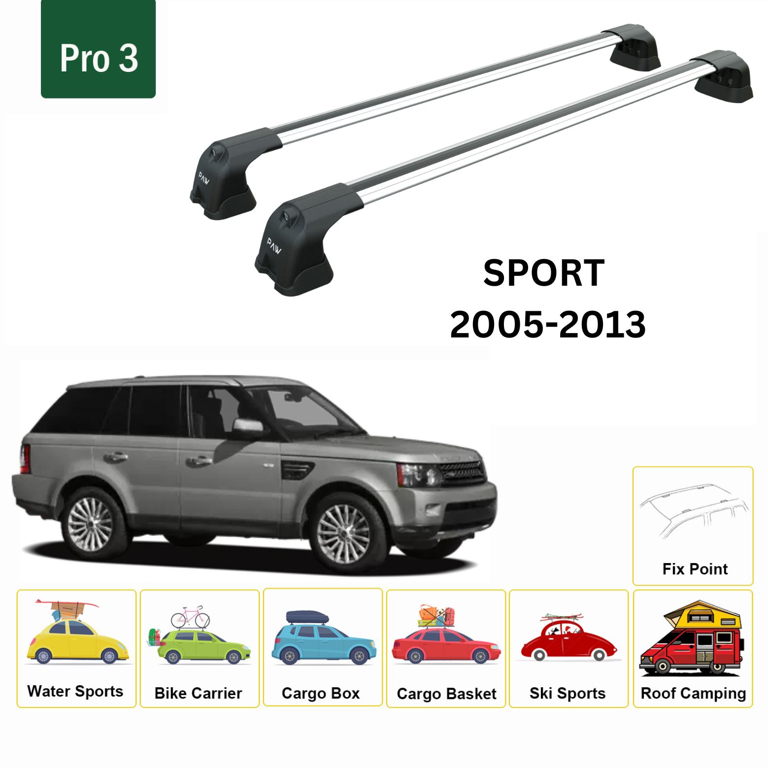 Paw Range Rover Sport (L320) 2005-2013 Ara Atkı Portbagaj Taşıyıcı - Pro 3 Gri