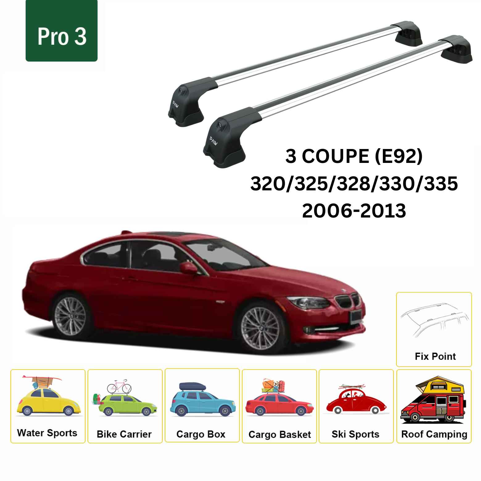 Bmw 3 Coupe E92 2006-2013 Portbagaj Taşıyıcı Ara Atkı Aparatı Paw Pro 3 Gri