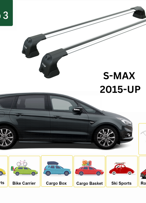 Ford S-Max (Cd539) 2015-2025 Portbagaj Taşıyıcı Ara Atkı Aparatı Paw Pro 3 Gri