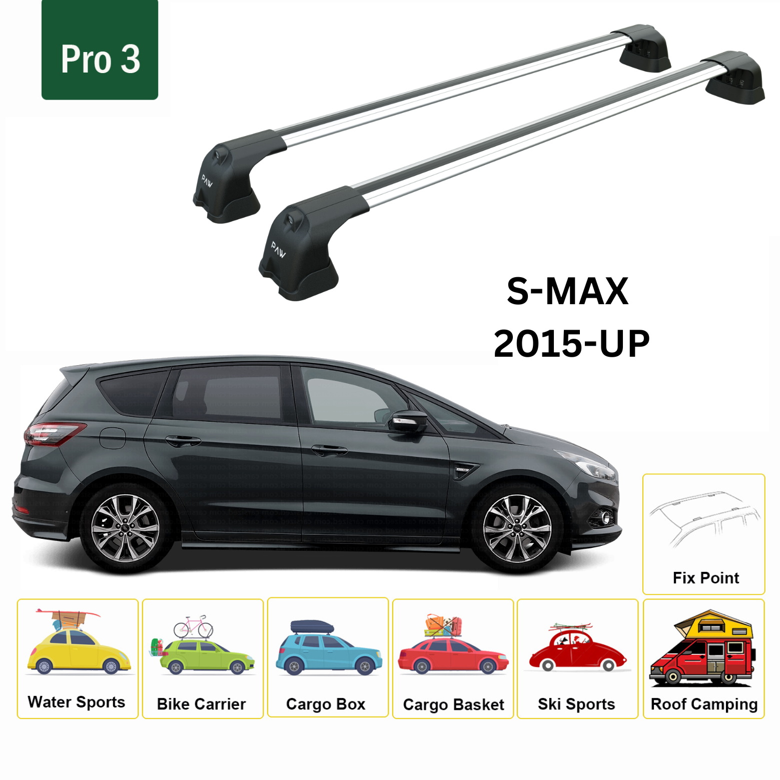Paw Ford S-Max (CD539) 2015-2025 Ara Atkı Portbagaj Taşıyıcı - Pro 3 Gri