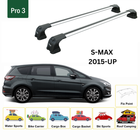 Ford S-Max (Cd539) 2015-2025 Portbagaj Taşıyıcı Ara Atkı Aparatı Paw Pro 3 Gri