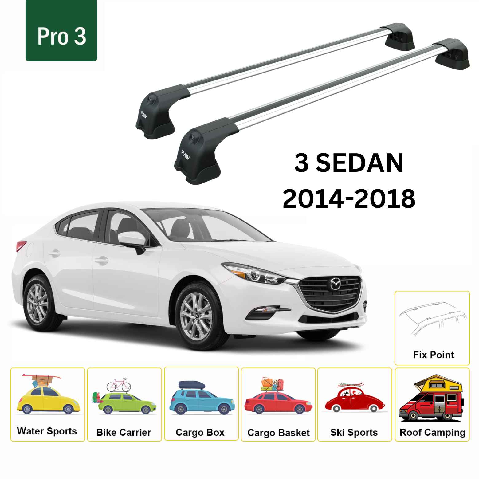 Paw Mazda 3 Sedan (BM/BN) 2014-2018 Ara Atkı Portbagaj Taşıyıcı - Pro 3 Gri
