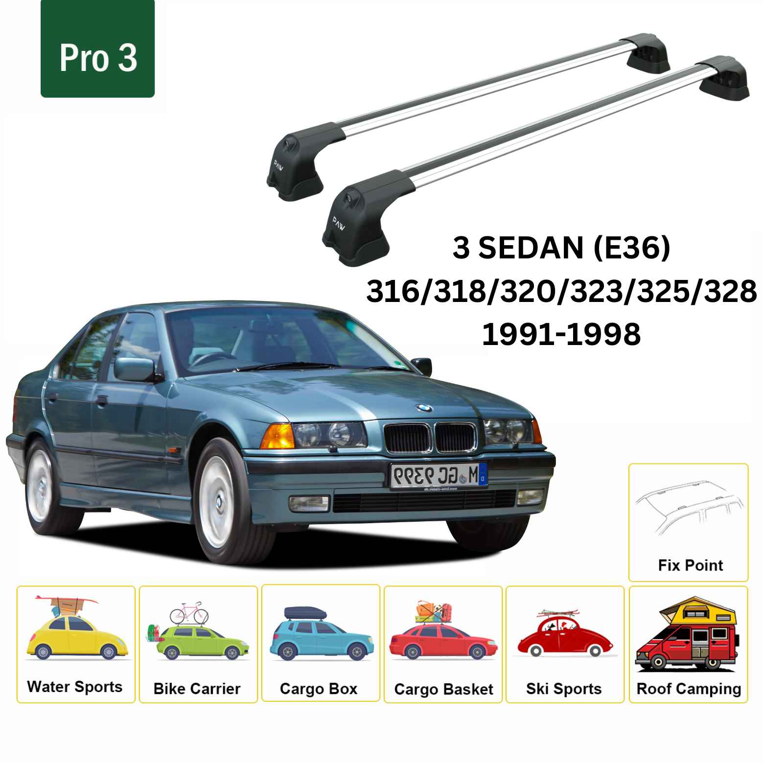 Bmw 3 Sedan E36 1991-1998 Portbagaj Taşıyıcı Ara Atkı Aparatı Paw Pro 3 Gri
