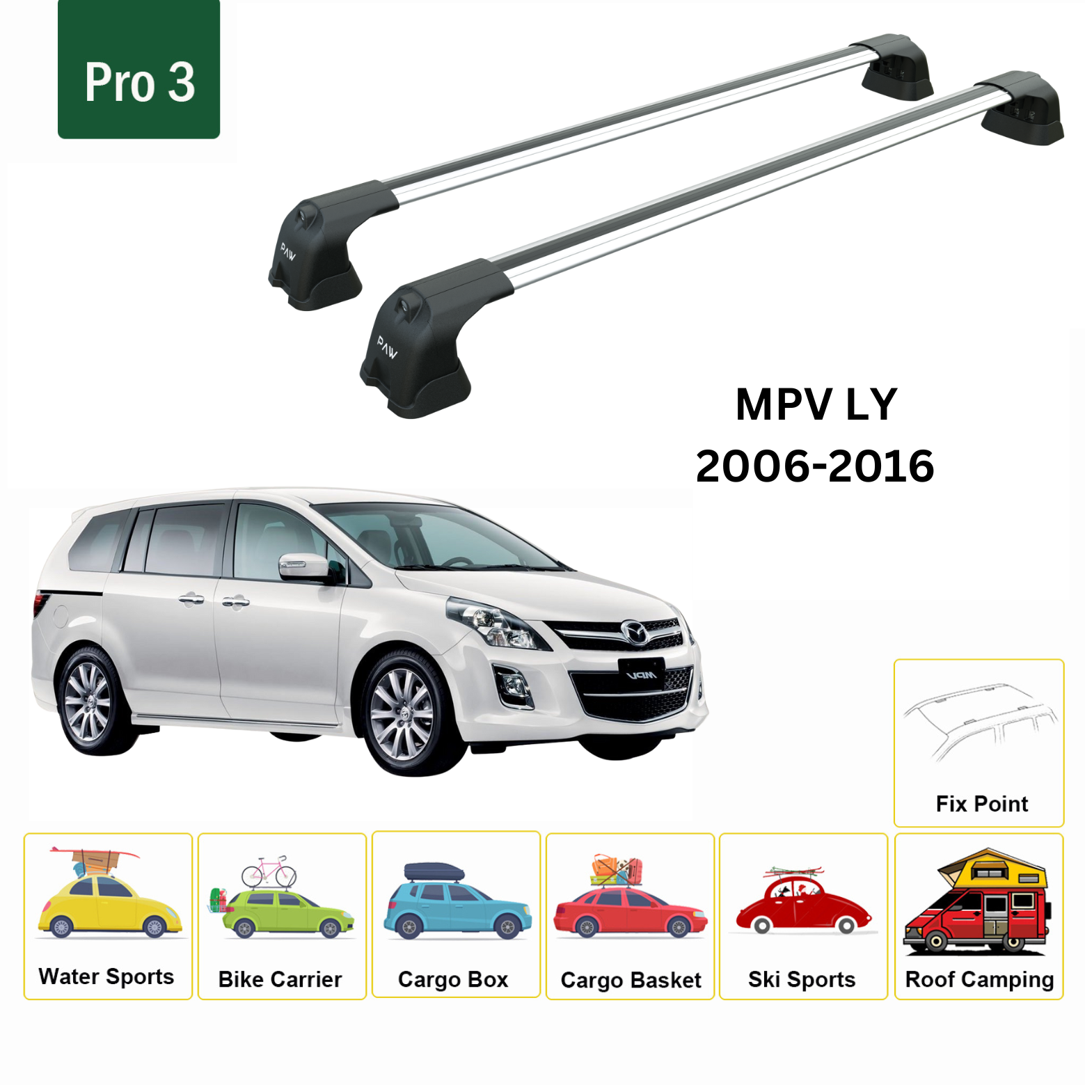 Paw Mazda MPV (LY) 2006-2016 Ara Atkı Portbagaj Taşıyıcı - Pro 3 Gri