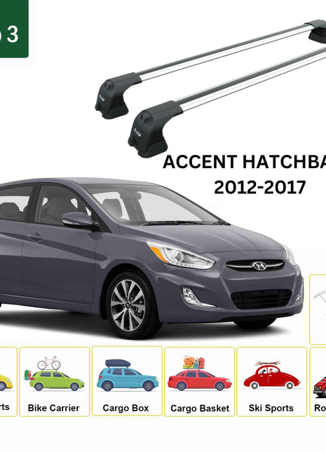 Hyundai Accent Hb 2012-2017 Portbagaj Taşıyıcı Ara Atkı Aparatı Paw Pro 3 Gri