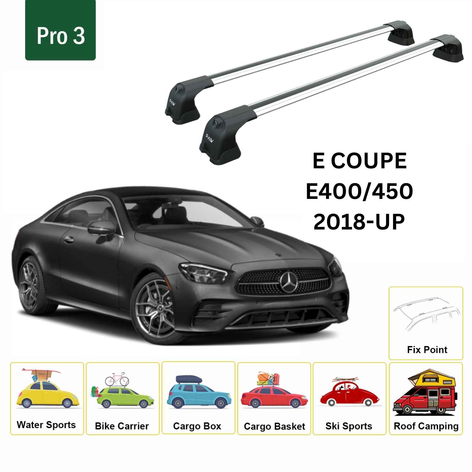 Paw Mercedes-Benz E-Serisi Coupe (C238) 2018-2023 Ara Atkı Portbagaj Taşıyıcı - Pro 3 Gri