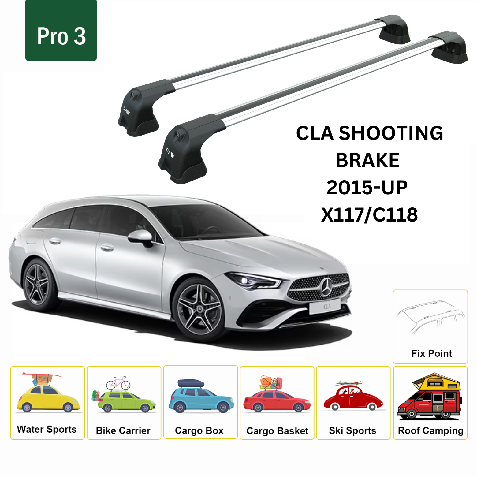 Mercedes Cla Sb 2013-2019 Portbagaj Taşıyıcı Ara Atkı Aparatı Paw Pro 3 Gri