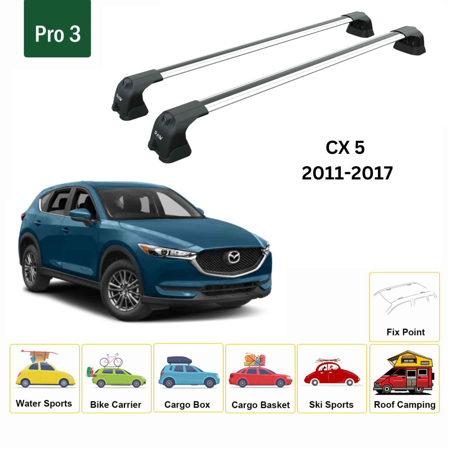 Mazda Cx 5 Ke 2011-2017 Portbagaj Taşıyıcı Ara Atkı Aparatı Paw Pro 3 Gri