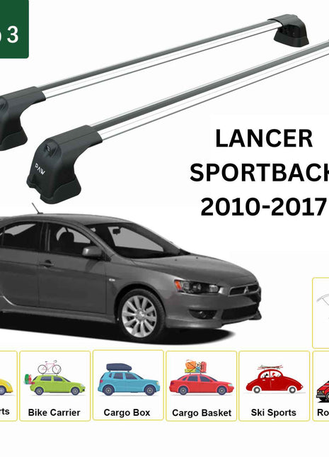 Mitsubishi Lancer Sportback 2010-2017 Portbagaj Taşıyıcı Ara Atkı Aparatı Paw Pro 3 Gri
