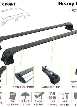 Renault Clio 2005-2012 Roof Rack System, Aluminium Cross Bar, Metal Bracket, Fix Point, Siyah