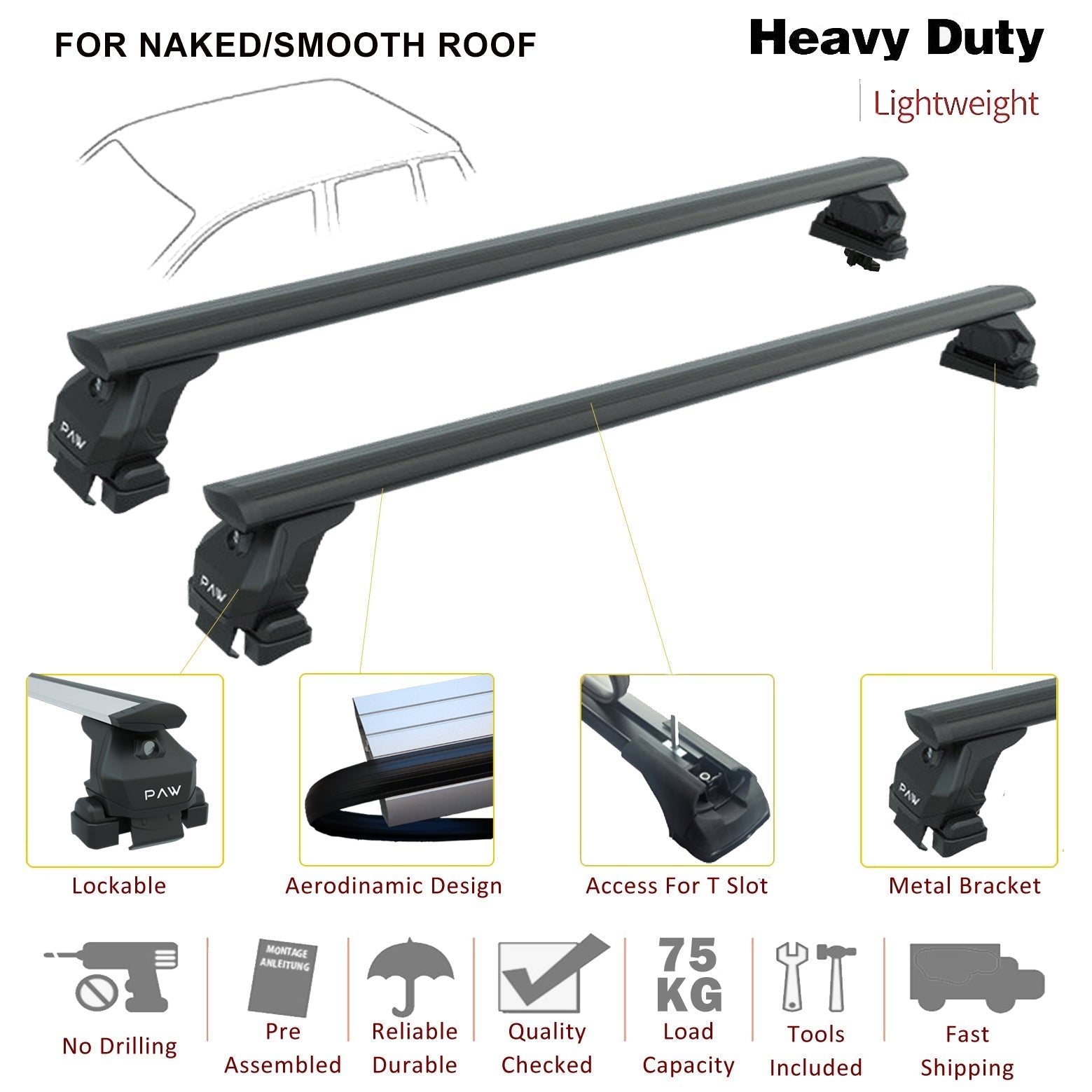 For Toyota Auris 2007-2013 Roof Rack Cross Bars Normal Roof Alu Black