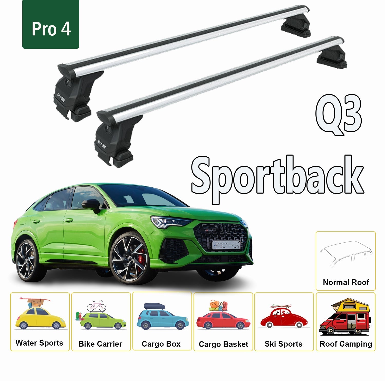 Audi Q3 Sportback 2019-2025 Oluksuz Üst Tavan Portbagaj Taşıyıcı Ara Atkısı Toros Serisi Pro 4 Gri