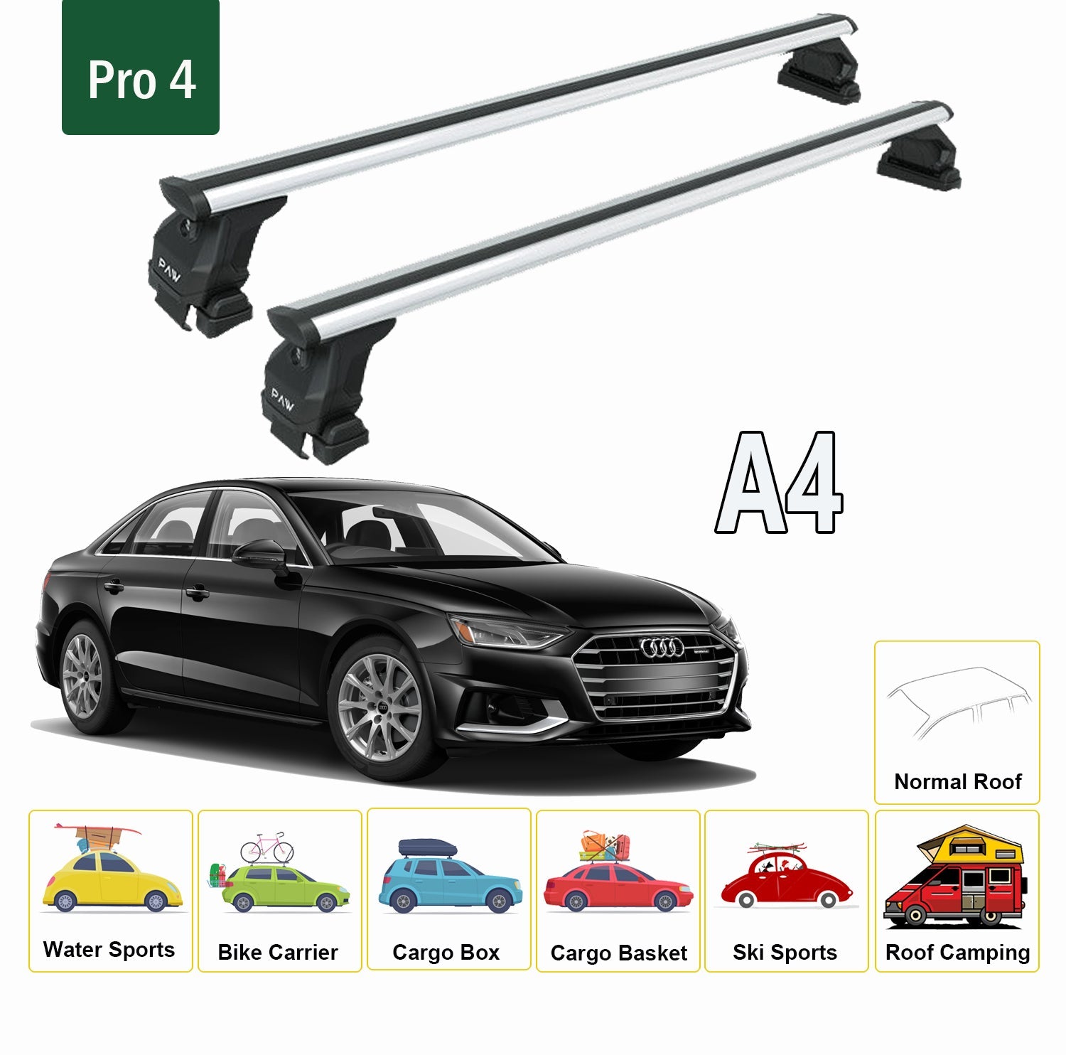 Audi A4 B9 2017-2025 Rack Cross Bars Normal Roof Alu Siyah