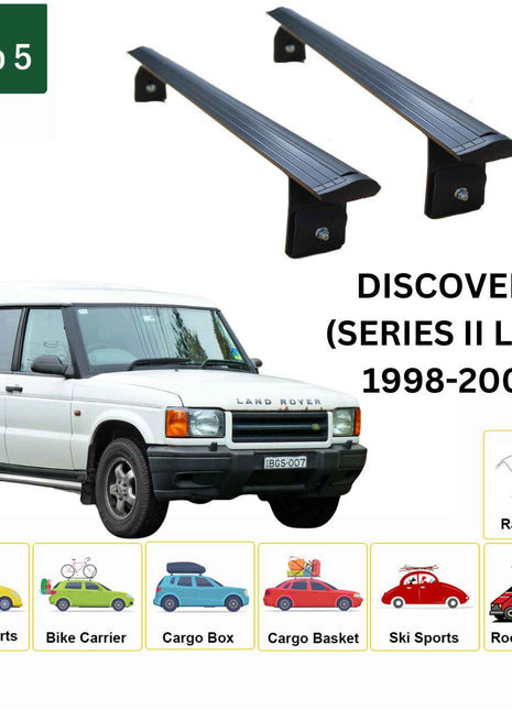Land Rover Discovery (Series Iı) 1998-2004 Roof Rack Cross Bars Rain Gutter Siyah