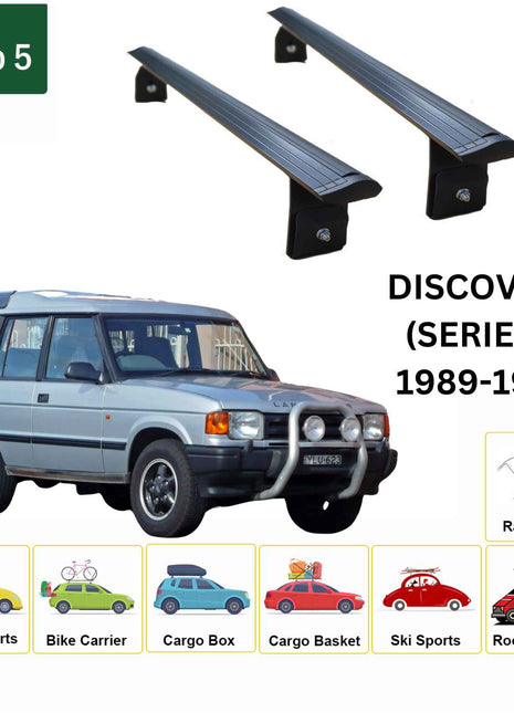 Land Rover Discovery (Series 1) 1989-1998 Roof Rack Cross Bars Rain Gutter Siyah