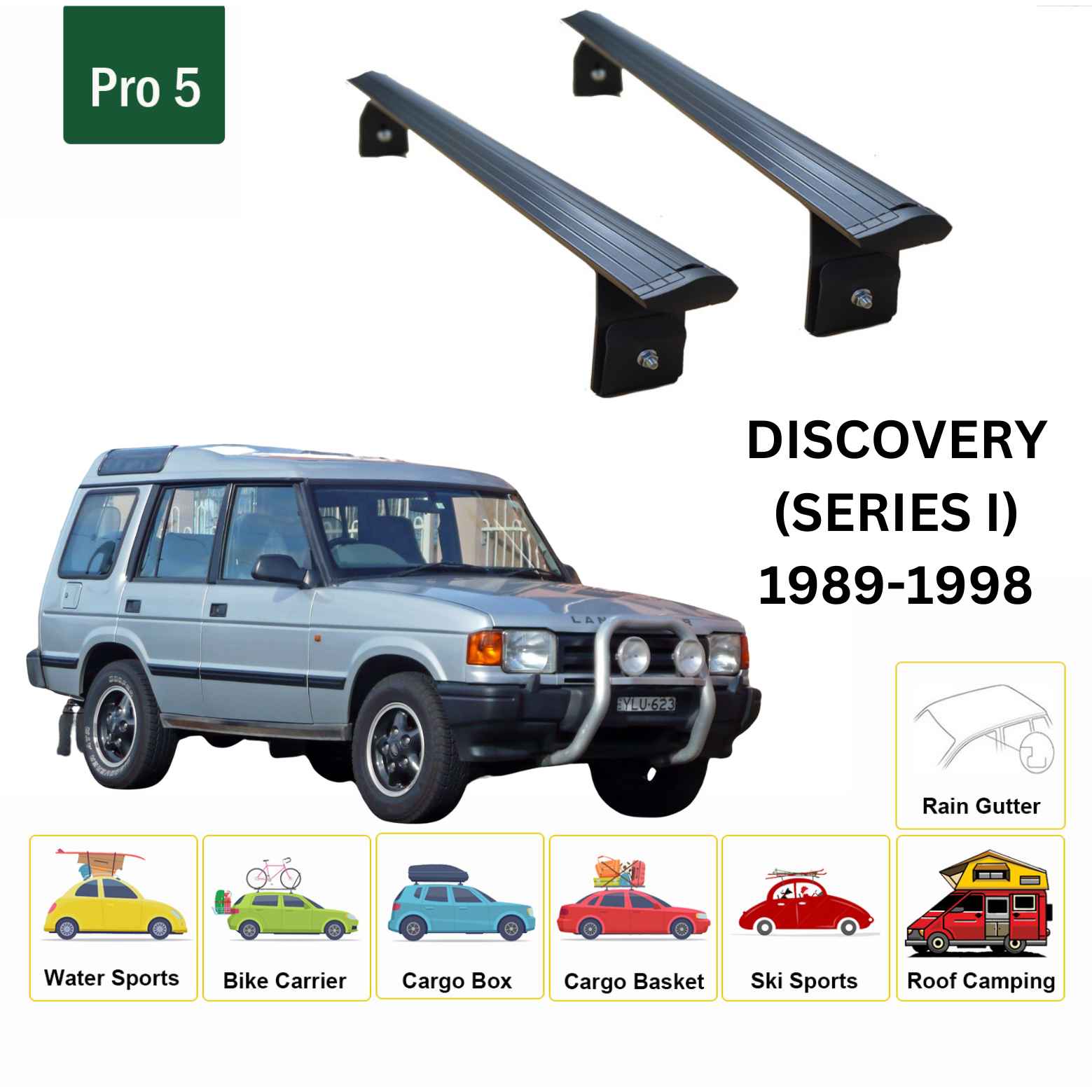 Land Rover Discovery (Series 1) 1989-1998 Roof Rack Cross Bars Rain Gutter Siyah