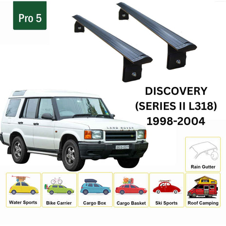 Land Rover Discovery (Series Iı) 1998-2004 Roof Rack Cross Bars Rain Gutter Siyah