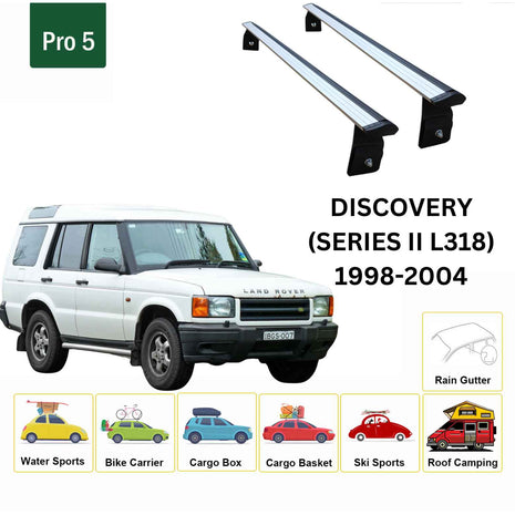 Land Rover Discovery (Series Iı) 1998-2004 Roof Rack Cross Bars Rain Gutter Gri
