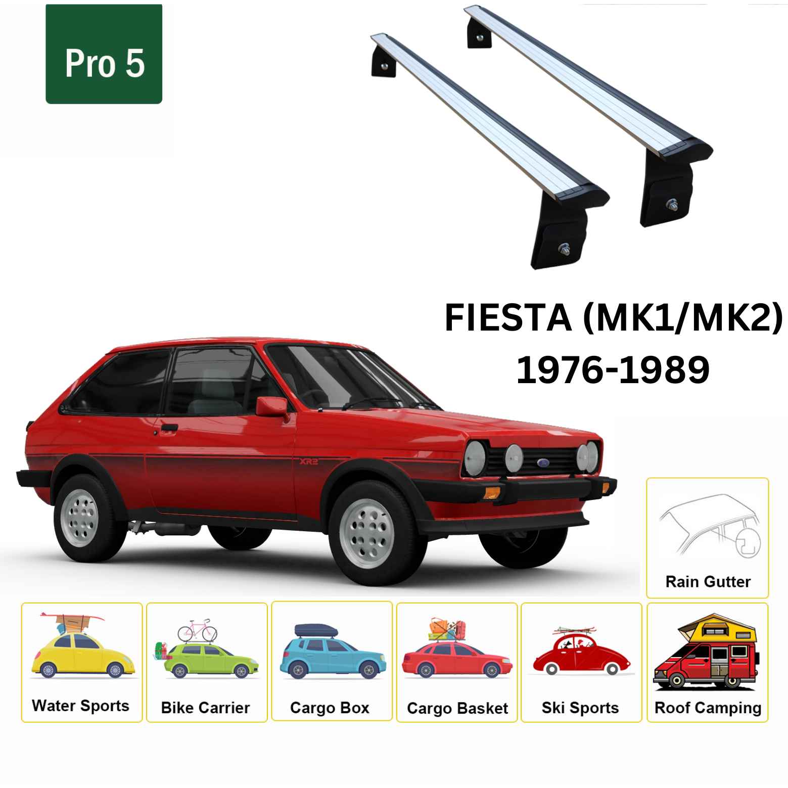 Ford Fiesta (Mk1/Mk2) 1976-1989 Yagmur Oluklu Üst Tavan Taşıyıcı Ara Atkısı Paw Gri