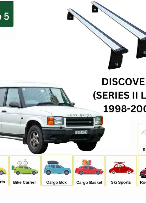 Land Rover Discovery (Series Iı) 1998-2004 Roof Rack Cross Bars Rain Gutter Gri