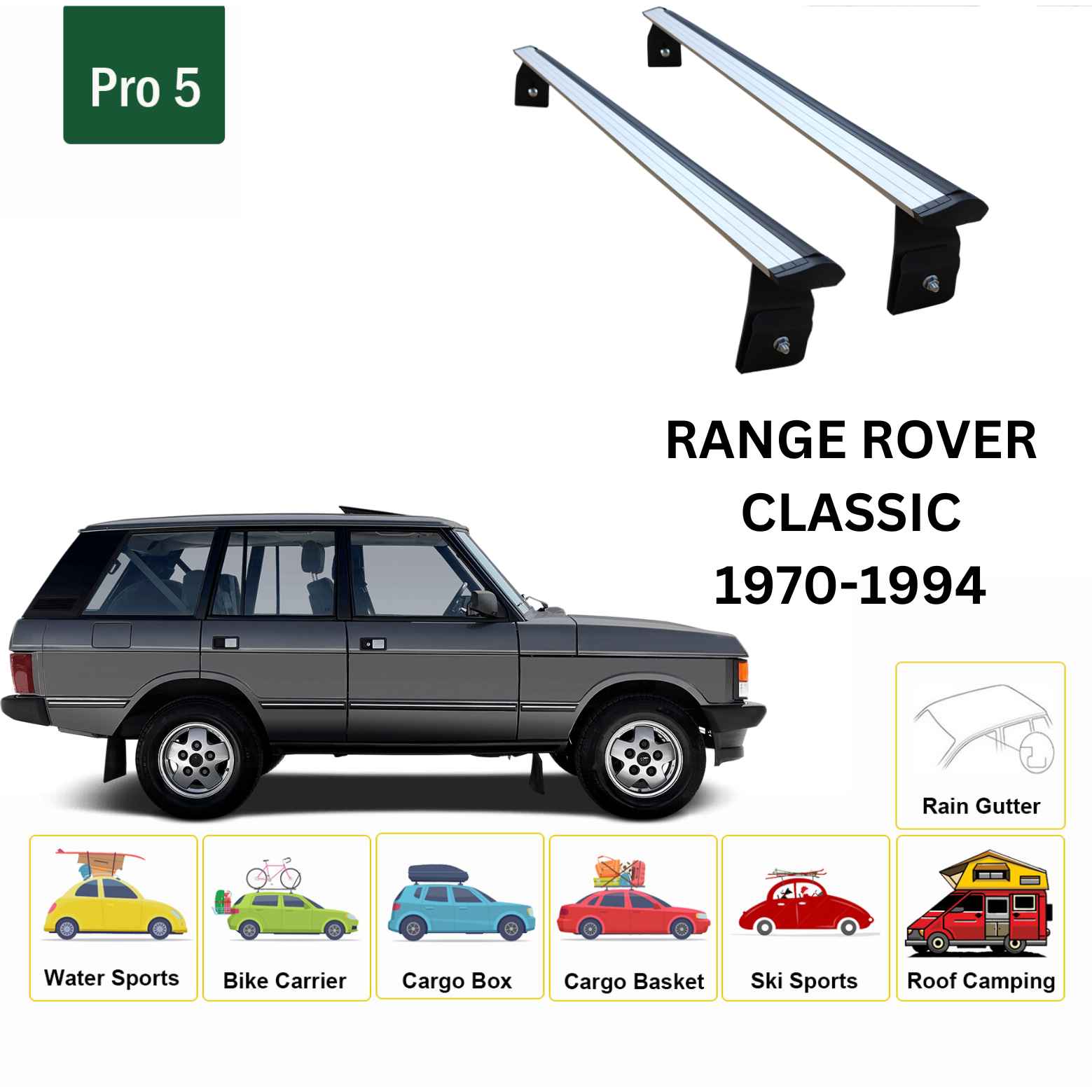 Land Rover Range Rover Classic 1970-1994 Yagmur Oluklu Üst Tavan Taşıyıcı Ara Atkısı Paw Gri
