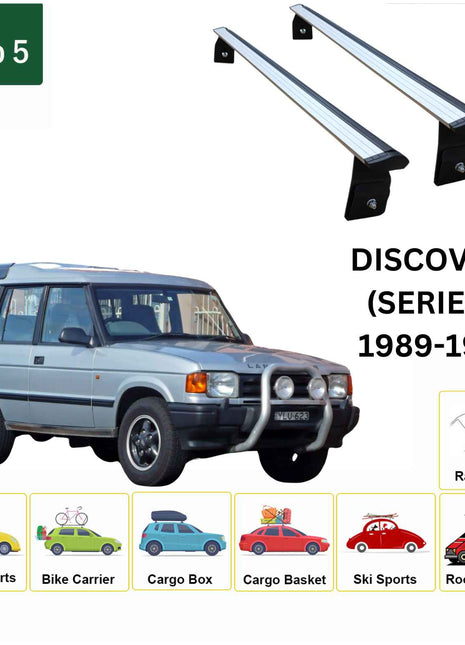 Land Rover Discovery (Series 1) 1989-1998 Roof Rack Cross Bars Rain Gutter Gri