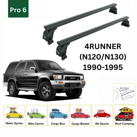 Toyota 4Runner (N120/30) 1990-1995 Tavan Taşıyıcı Ara Barlar – Vidalı Montaj, Toros Fix Pro, Siyah