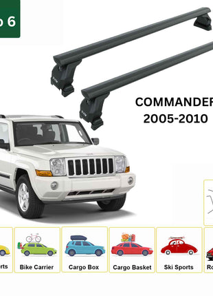 Jeep Commander XK 2006-2010 Tavan Taşıyıcı Ara Barlar – Vidalı Montaj, Toros Fix Pro, Siyah