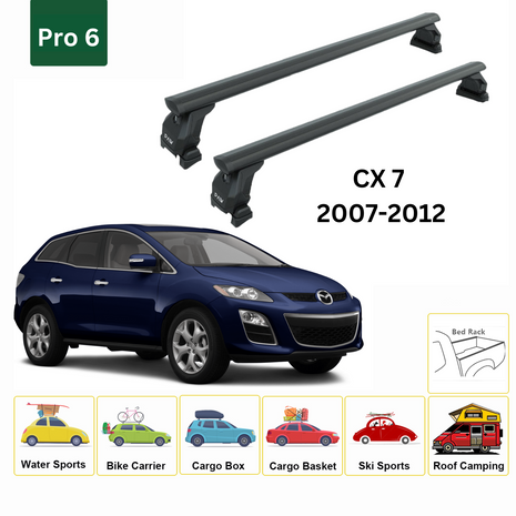 Mazda CX 7 2007-2012 Tavan Taşıyıcı Ara Barlar – Vidalı Montaj, Toros Fix Pro, Pro 6 Siyah