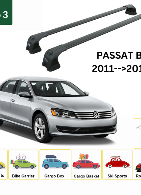 Volkswagen Passat Sedan B7 2011-2015 Oluksuz Üst Tavan Portbagaj Taşıyıcı Ara Atkısı Toros Serisi Pro 4 Siyah