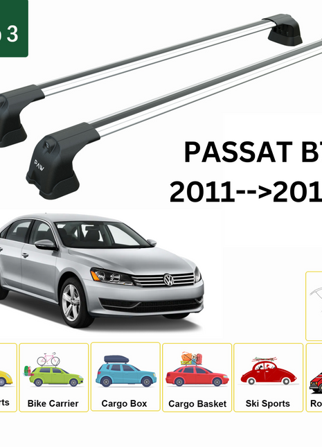 Volkswagen Passat Sedan B7 2011-2015 Oluksuz Üst Tavan Portbagaj Taşıyıcı Ara Atkısı Toros Serisi Pro 4 Gri