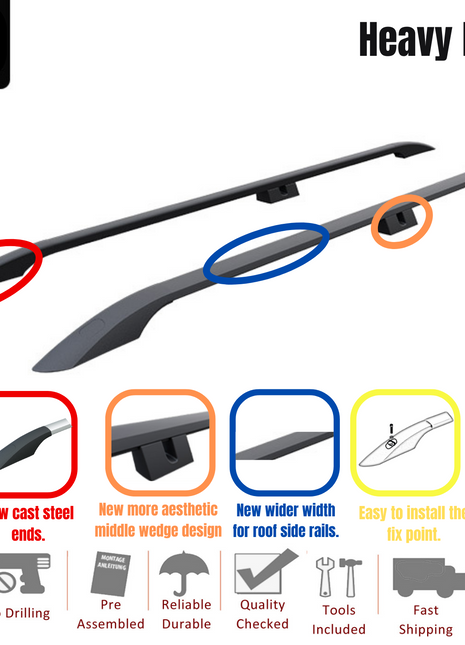 Ford Transit Courier 2013-2022 Araç Üstü Alüminyum Tavan Yan Rayları Plus Serisi - Siyah