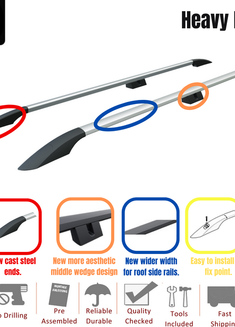 Ford Transit Courier 2013-2022 Araç Üstü Alüminyum Tavan Yan Rayları Plus Serisi - Gri