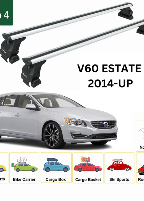 Volvo V60 Estate 2014-2018 Oluksuz Üst Tavan Portbagaj Taşıyıcı Ara Atkısı Toros Serisi Pro 4 Gri