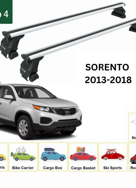 Kia Sorento 2013-2018 Oluksuz Üst Tavan Portbagaj Taşıyıcı Ara Atkısı Toros Serisi Pro 4 Gri