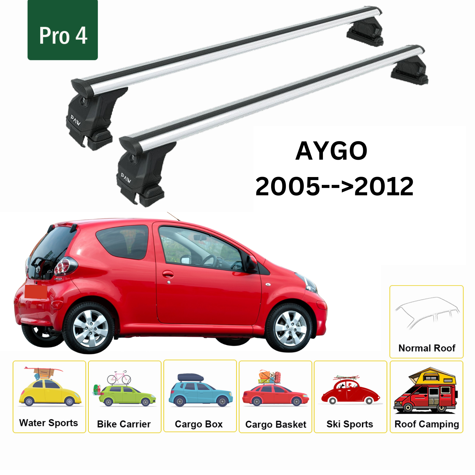 Toyota Aygo 2005-2012 Oluksuz Üst Tavan Portbagaj Taşıyıcı Ara Atkısı Toros Serisi Pro 4 Gri
