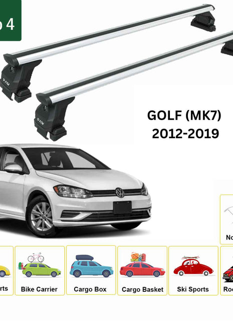 Volkswagen Golf 5D (Mk7) 2012-2019 Oluksuz Üst Tavan Portbagaj Taşıyıcı Ara Atkısı Toros Serisi Pro 4 Gri