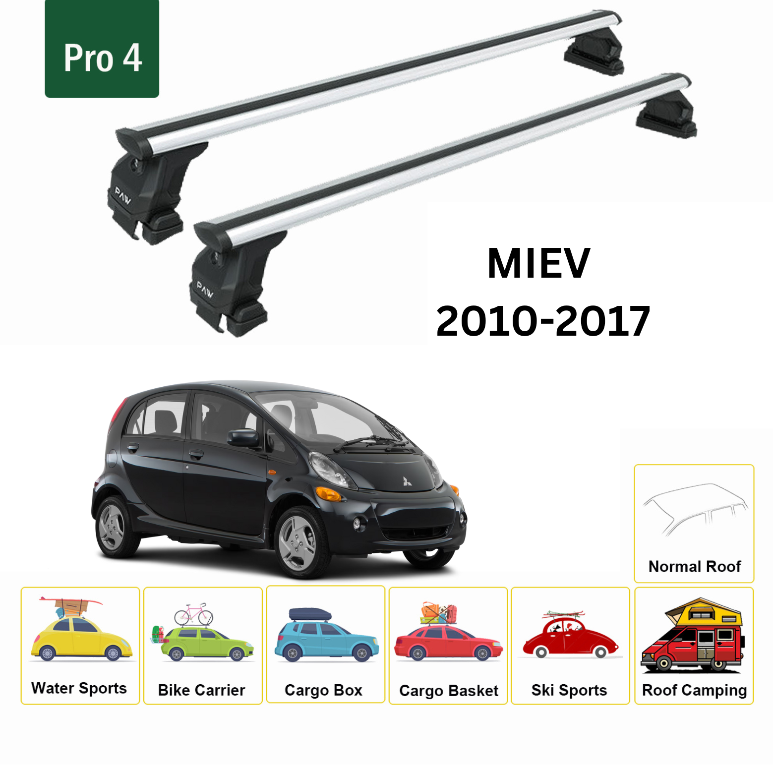 Mitsubishi Miev 2010-2017 Oluksuz Üst Tavan Portbagaj Taşıyıcı Ara Atkısı Toros Serisi Pro 4 Gri